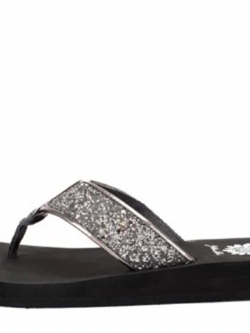 New!!!Yellow Box Black Flip Flops with Silver Glitter Straps - Picture 3 of 7